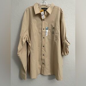 CARHARTT Force Sun Defender Khaki Shirt Mens 2XL Lightweight Vented Long Sleeve